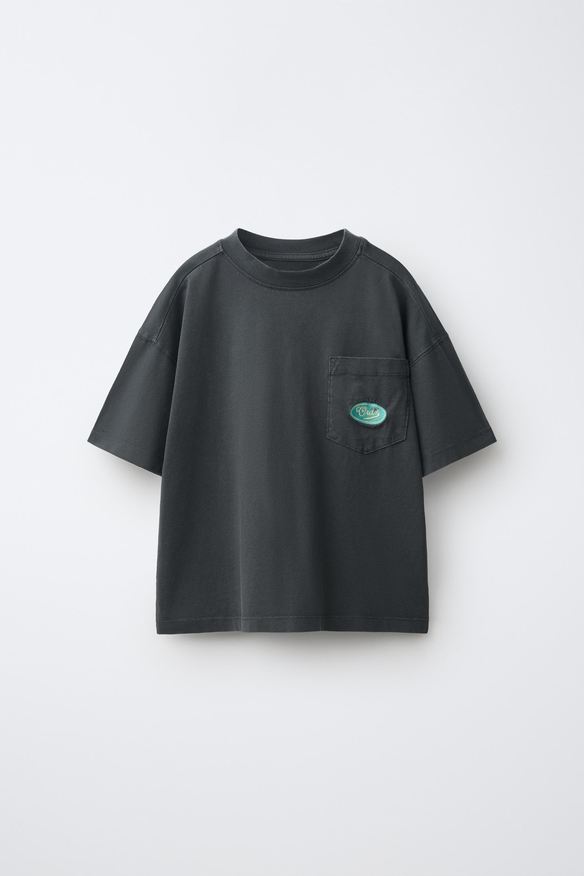 WASHED EFFECT EMBROIDERED LOGO POCKET T-SHIRT